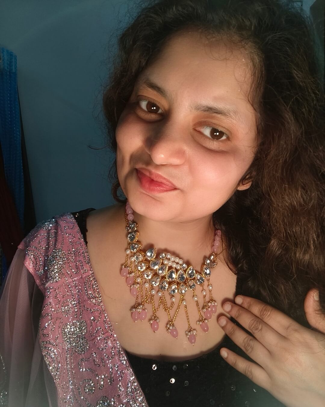 Pink beads kundan chokar elegantly presented, designed, and crafted by Srishti Gupta