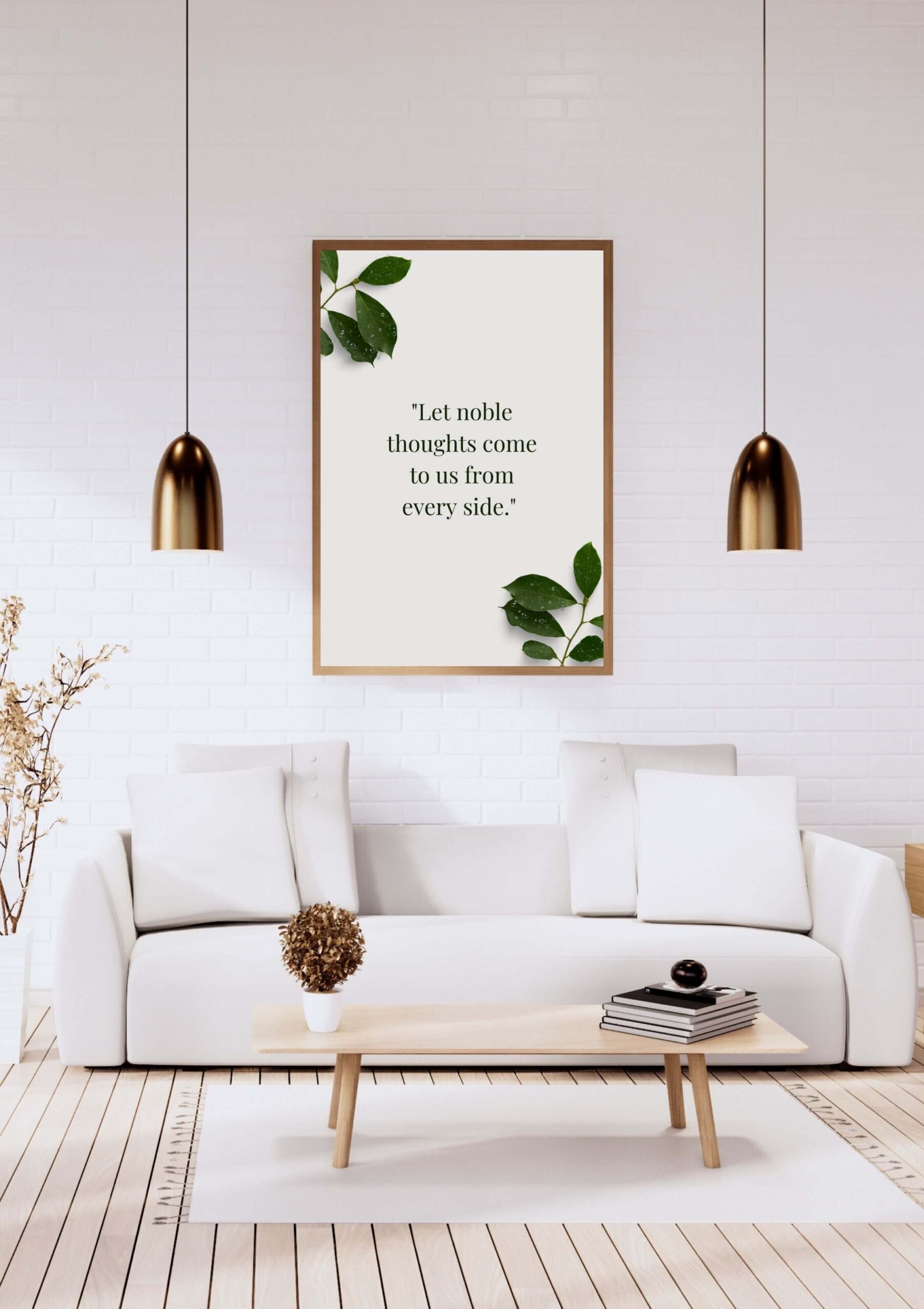 Rigveda sacred Sanskrit hymn inspired English quote printable poster with calming botanical design.